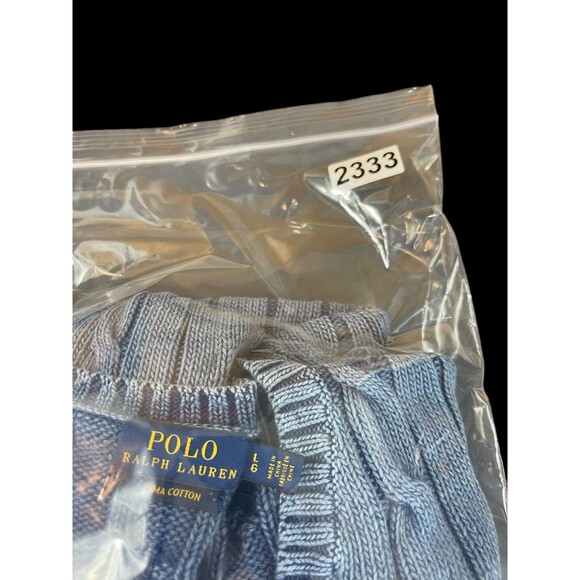 Polo Ralph Lauren Women’s Sweater L Distressed Blue Cable Knit V-Neck Preppy - Picture 9 of 11